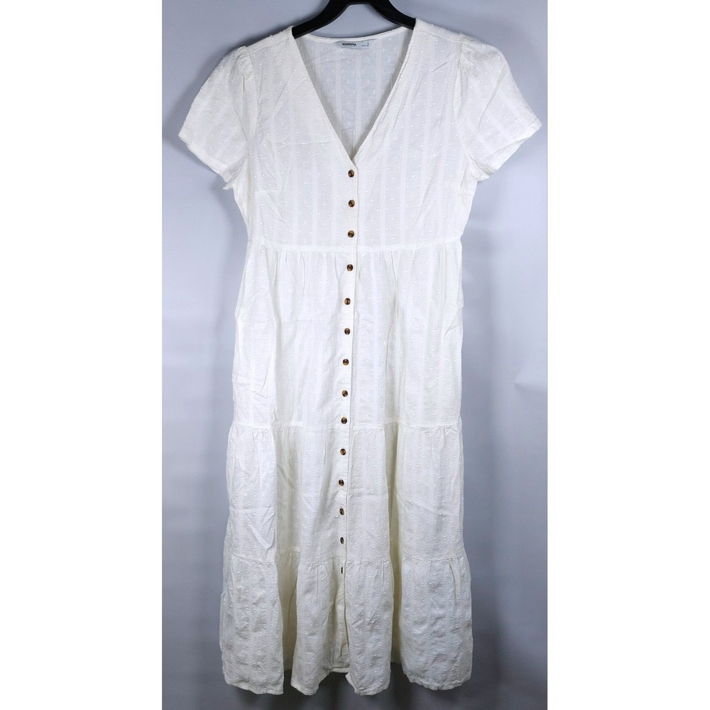 Sonoma Tiered Maxi Dress Small Ivory Cotton Cap Sleeve Peasant Boho Cottage READ